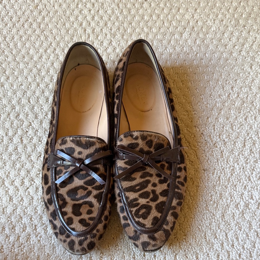 J. Crew Brown calf hair loafers